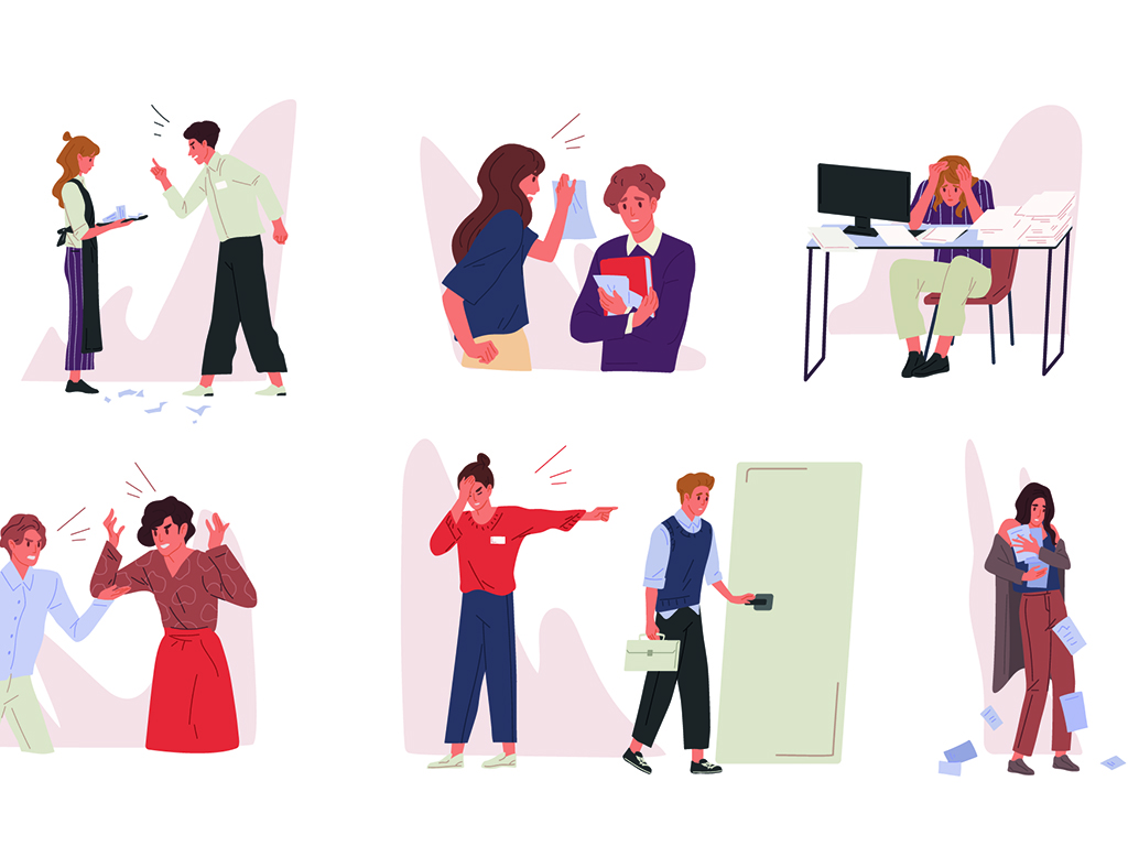 Pictogrammen van conflictsituaties op het werk