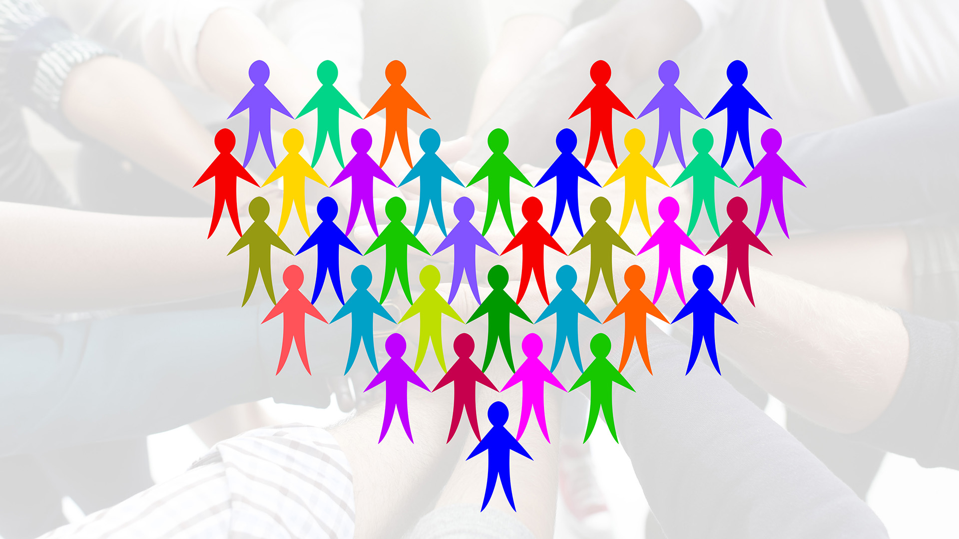 Grafische weergave diversiteit met op de achtergrond mensenhanden